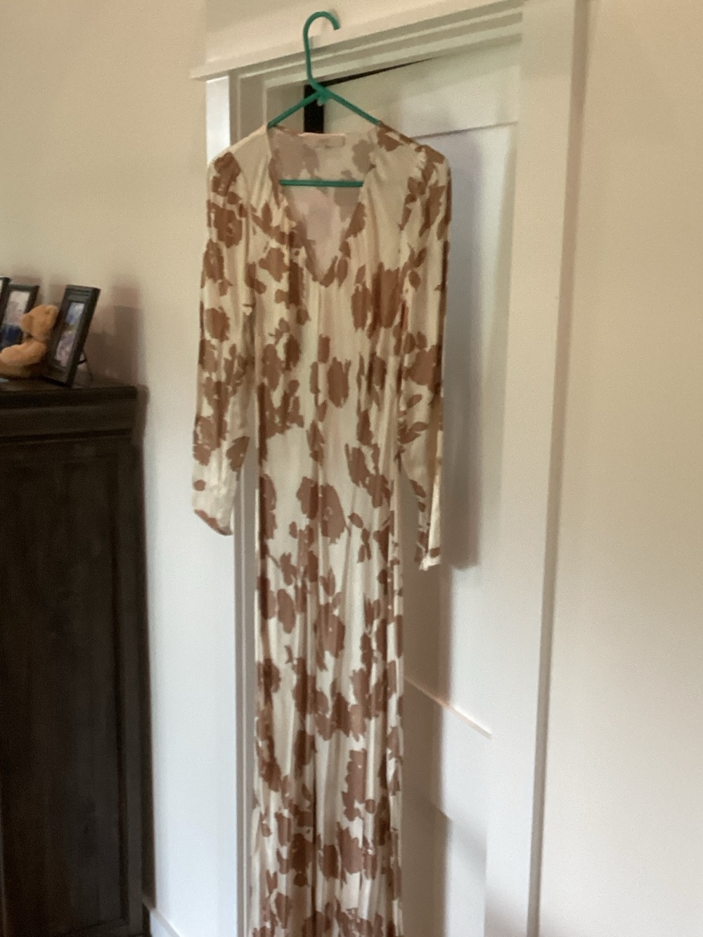 LOFT Cream Maxi Dress with Brown Floral Motif